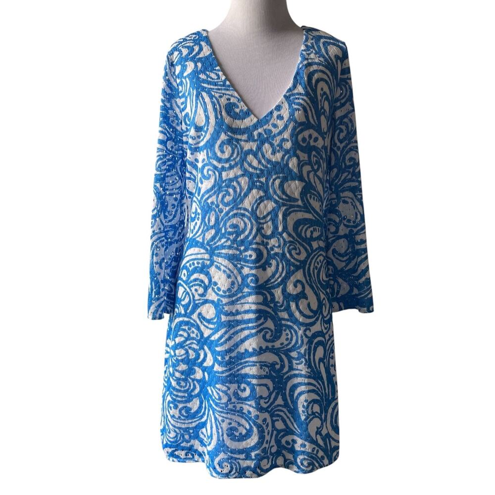 Lilly Pulitzer Womens sz M Dress Crochet V-Neck Tunic Bell Sleeves Pool Beach